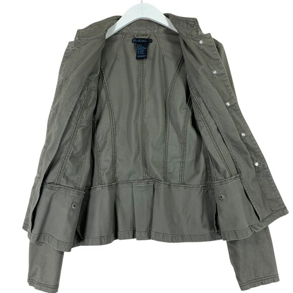 army green utility jacket mock neck snaps epaulettes sz medium Point Zero - Picture 8 of 14